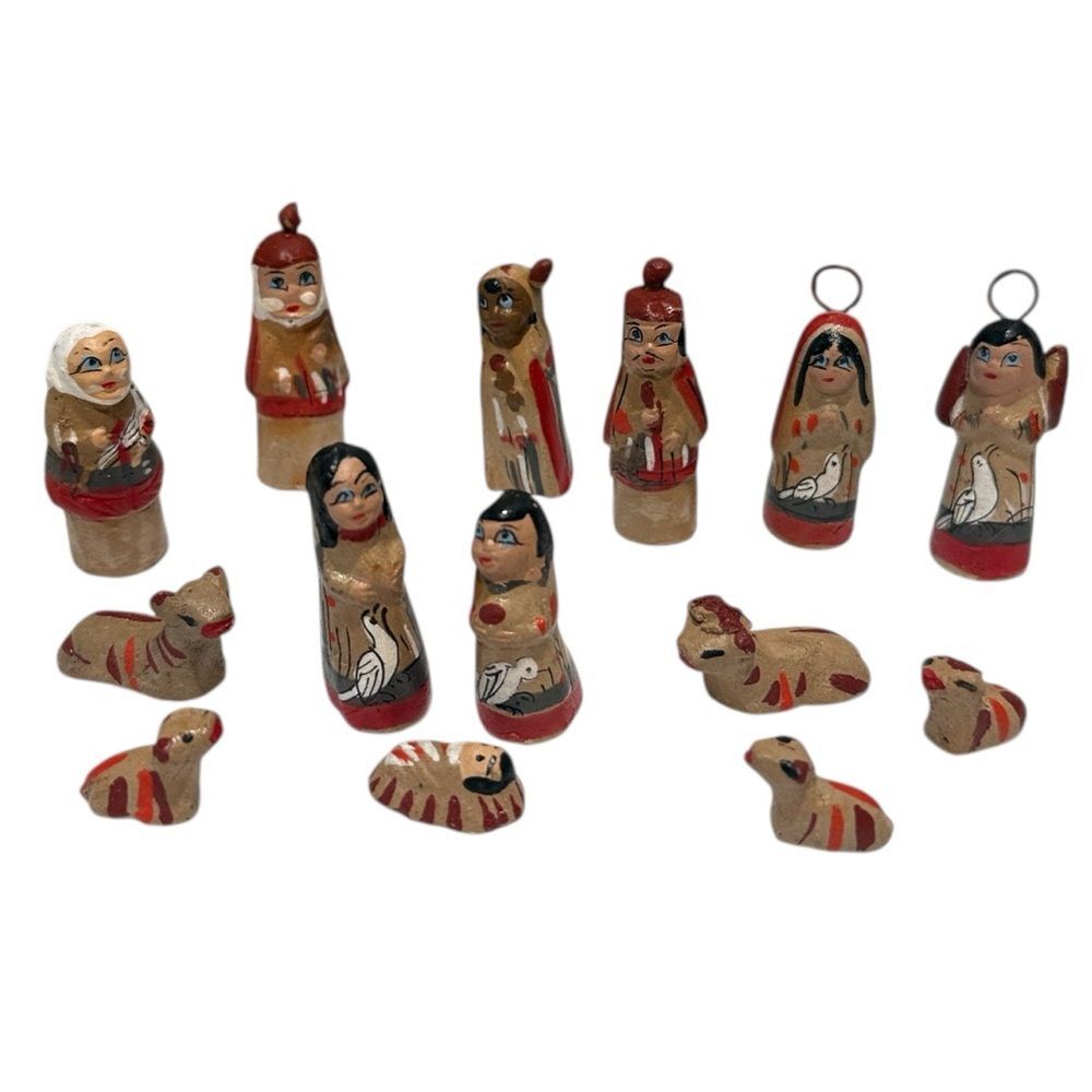 Vintage Miniature Folk Art Pottery Nativity Set Figurines